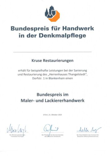 Bundespreis für Handwerk in der Denkmalpflege